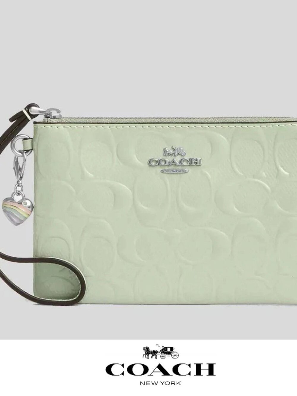 ❤️ Coach Corner Zip Wristlet In Signature Leather With Heart Charm